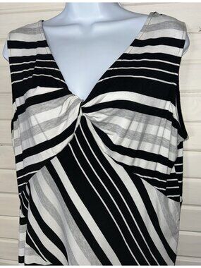 Harper 241 Sz XL Double-V Sleeveless Striped Tunic Top Tee Twist Front EUC